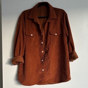 Rust Corduroy Button-Up Shirt